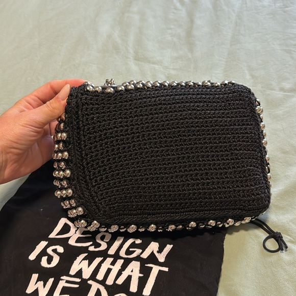 Kurt Geiger London Medium Crochet Kensington Black Silver Studs Chain Strap - Picture 7 of 10